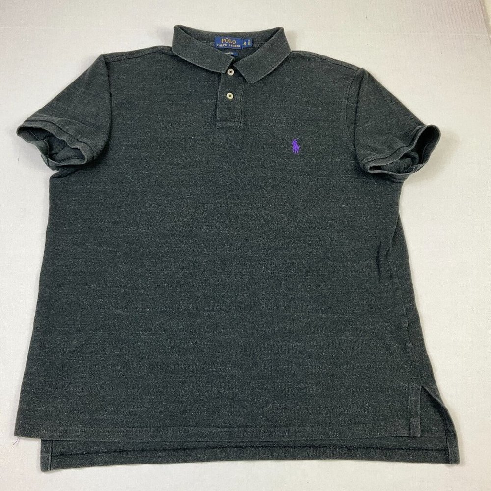 Polo Ralph Lauren Mens Cotton Polo Shirt Gray Short Sleeve Custom Fit Size XL
